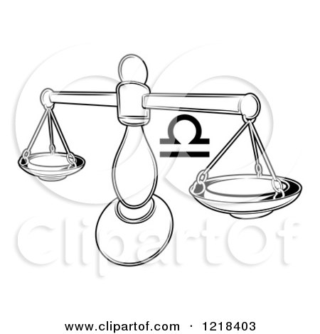 Clipart of a Black and White Astrology Zodiac Libra Scales and Symbol - Royalty Free Vector Illustration by AtStockIllustration