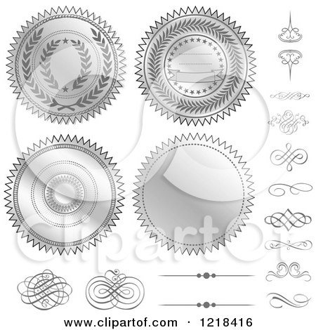Clipart of Silver Seal Designs and Swirls - Royalty Free Vector Illustration by BestVector