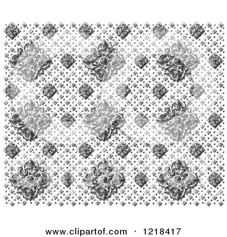 Clipart of a Vintage Black and White Floral Pattern - Royalty Free Vector Illustration by BestVector