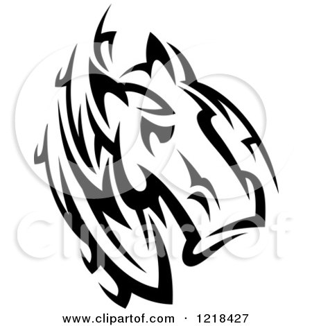 Clipart of a Black and White Tribal Horse 3 - Royalty Free Vector Illustration by Vector Tradition SM