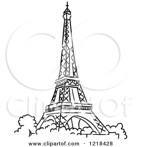 Clipart of a Black and White Sketched Eiffel Tower 2 - Royalty Free Vector Illustration by Vector Tradition SM