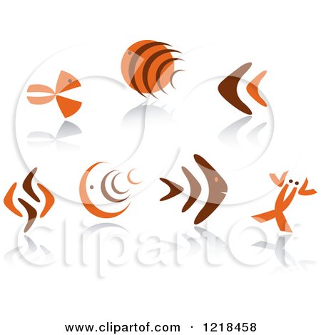 Clipart of Abstract Orange and Brown Fish and a Crab - Royalty Free Vector Illustration by Vector Tradition SM