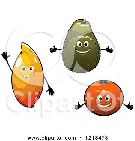 Clipart of Happy Avocado Mango and Orange Characters - Royalty Free Vector Illustration by Vector Tradition SM