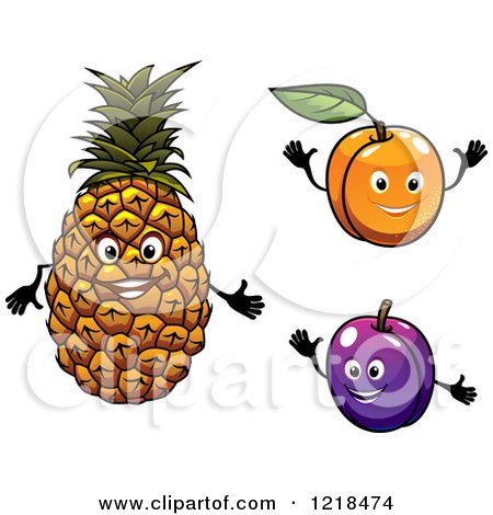 Clipart of Happy Pineapple Apricot and Plum Characters - Royalty Free Vector Illustration by Vector Tradition SM