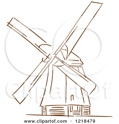 Clipart of a Brown Sketched Windmill - Royalty Free Vector Illustration by Vector Tradition SM