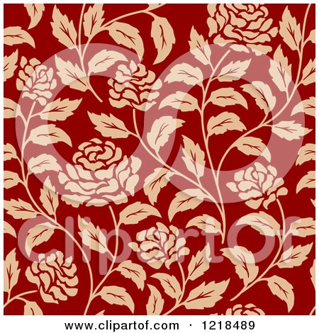 Clipart of a Vintage Seamless Red and Tan Floral Rose Pattern - Royalty Free Vector Illustration by Vector Tradition SM