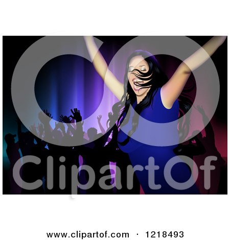 Clipart of a Woman Throwing up Her Arms and Dancing at a Party - Royalty Free Vector Illustration by dero