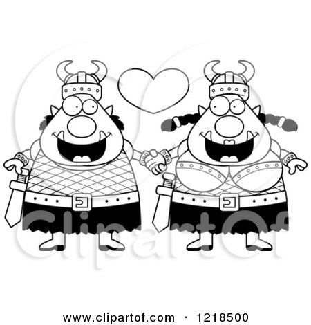 Clipart of a Black and White Happy Orc Couple Holding Hands Under a Heart - Royalty Free Vector Illustration by Cory Thoman
