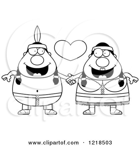 Clipart of a Black and White Native American Indian Couple Holding Hands Under a Heart - Royalty Free Vector Illustration by Cory Thoman