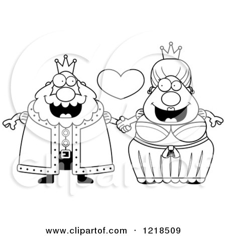 Clipart of a Black and White Royal Couple Holding Hands Under a Heart - Royalty Free Vector Illustration by Cory Thoman