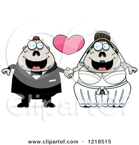 Clipart of a Zombie Wedding Couple Holding Hands Under a Heart - Royalty Free Vector Illustration by Cory Thoman