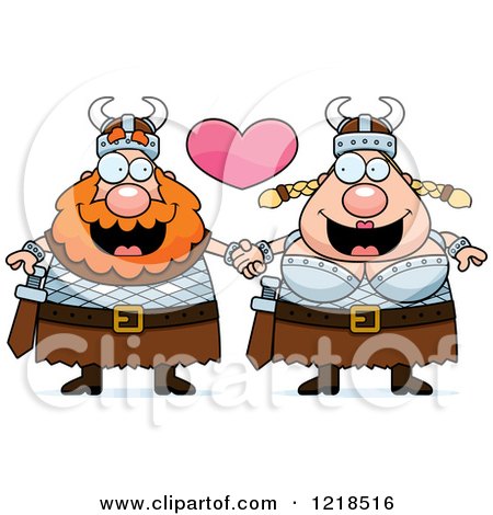 Clipart of a Viking Couple Holding Hands Under a Heart - Royalty Free Vector Illustration by Cory Thoman