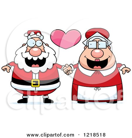 Clipart of a Santa and Mrs Claus Couple Holding Hands Under a Heart - Royalty Free Vector Illustration by Cory Thoman