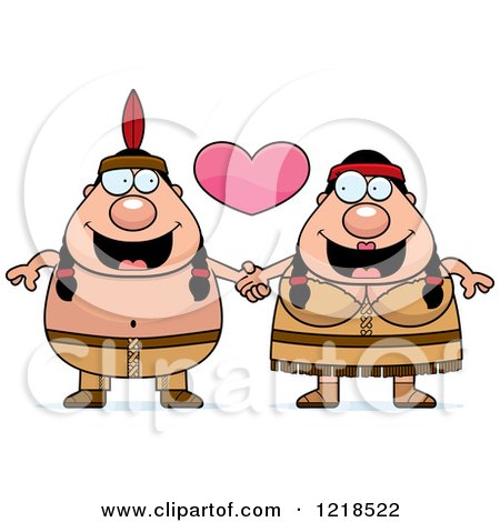 Clipart of a Native American Indian Couple Holding Hands Under a Heart - Royalty Free Vector Illustration by Cory Thoman