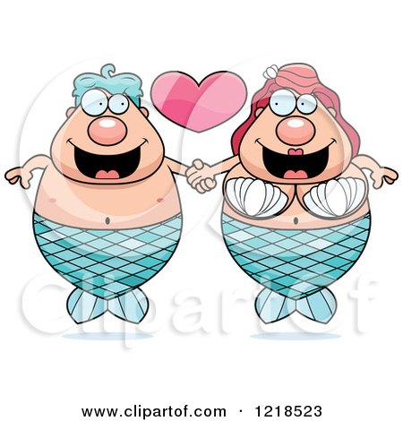 Clipart of a Mermaid Couple Holding Hands Under a Heart - Royalty Free Vector Illustration by Cory Thoman