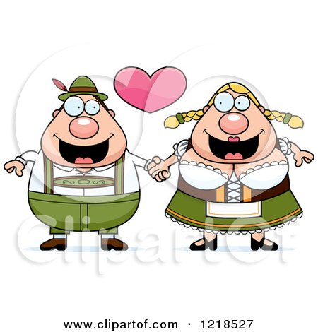 Clipart of a Happy Oktoberfest Couple Holding Hands Under a Heart - Royalty Free Vector Illustration by Cory Thoman