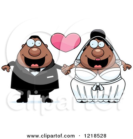 Clipart of a Black Wedding Couple Holding Hands Under a Heart - Royalty Free Vector Illustration by Cory Thoman