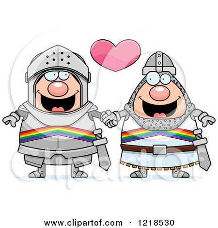 Clipart of a Gay Knight Couple Holding Hands Under a Heart - Royalty Free Vector Illustration by Cory Thoman
