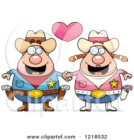 Clipart of a Cowboy Couple Holding Hands Under a Heart - Royalty Free Vector Illustration by Cory Thoman