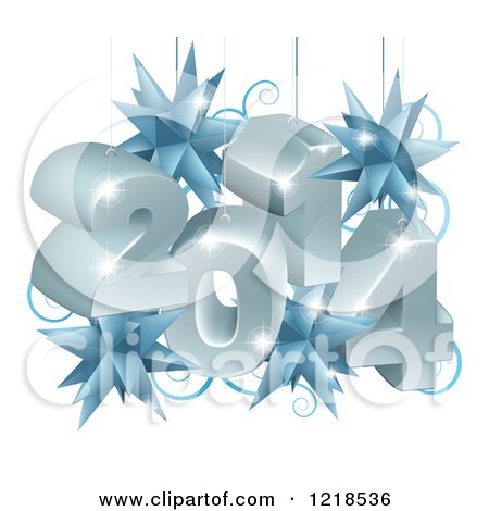 Clipart of a 3d New Year 2014 Suspended with Christmas Star Ornaments - Royalty Free Vector Illustration by AtStockIllustration