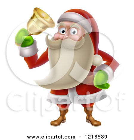 Clipart of a Happy Santa Ringing a Christmas Bell - Royalty Free Vector Illustration by AtStockIllustration