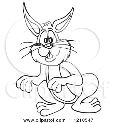 Clipart of an Outlined Standing Rabbit - Royalty Free Vector Illustration by LaffToon