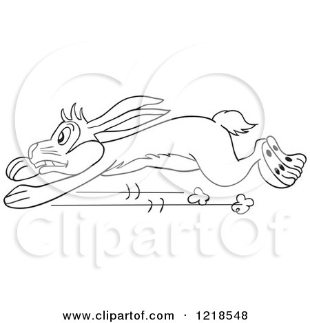 Clipart of an Outlined Scared Running Rabbit - Royalty Free Vector Illustration by LaffToon