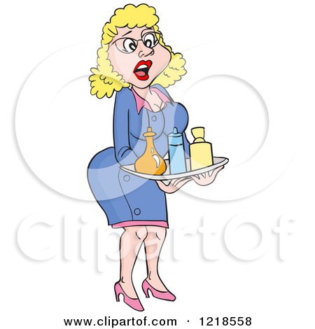 Clipart of a Female Barbers Assistant Holding a Tray - Royalty Free Vector Illustration by LaffToon