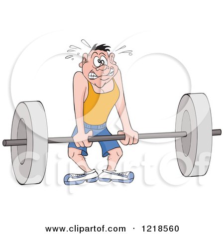 Clipart of a Man Trying to Lift a Heavy Barbell - Royalty Free Vector Illustration by LaffToon