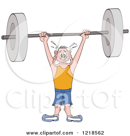 Clipart of a Man Struggling to Hold a Heavy Barbell Above His Head - Royalty Free Vector Illustration by LaffToon