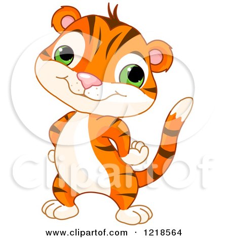 Clipart of a Cute Baby Tiger Standing with His Hands on His Hips - Royalty Free Vector Illustration by Pushkin