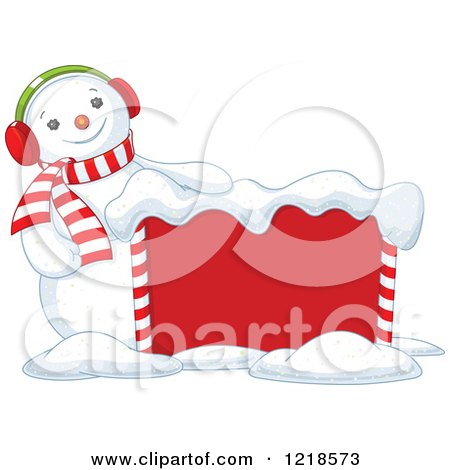 Clipart of a Happy Christmas Snowman with a Sign - Royalty Free Vector Illustration by Pushkin