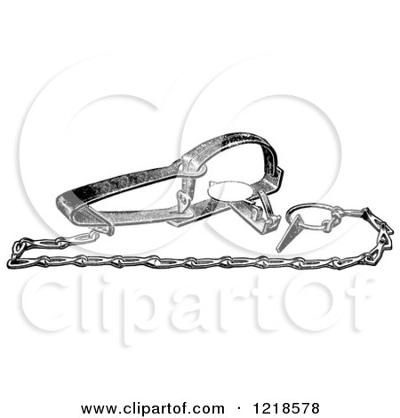 Clipart of a Black and White Steel Animal Trap for Muskrats - Royalty Free Vector Illustration by Picsburg