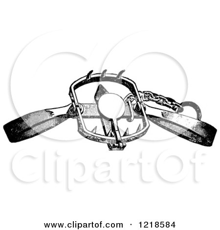 Clipart of a Black and White Steel Animal Trap for Lions Tigers and Beacrs - Royalty Free Vector Illustration by Picsburg