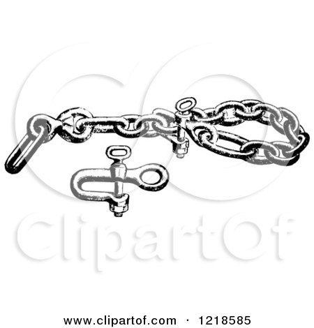 Clipart of a Black and White Bear Chain Clevis and Bolt for a Trap - Royalty Free Vector Illustration by Picsburg