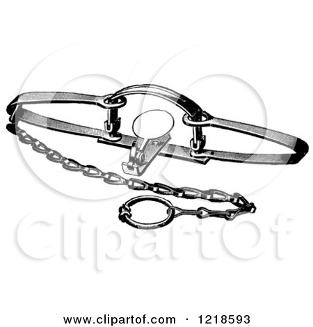 Clipart of a Black and White Steel Animal Trap for Fox - Royalty Free Vector Illustration by Picsburg