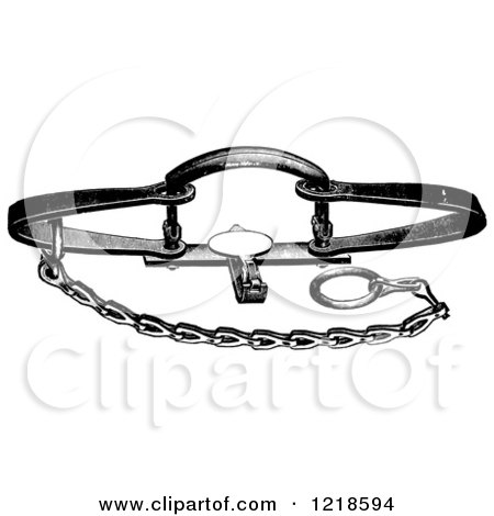 Clipart of a Black and White Steel Animal Trap for Beaver - Royalty Free Vector Illustration by Picsburg