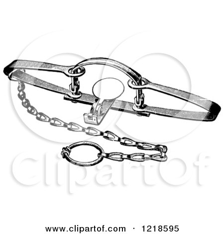 Clipart of a Black and White Steel Animal Trap for Otter - Royalty Free Vector Illustration by Picsburg