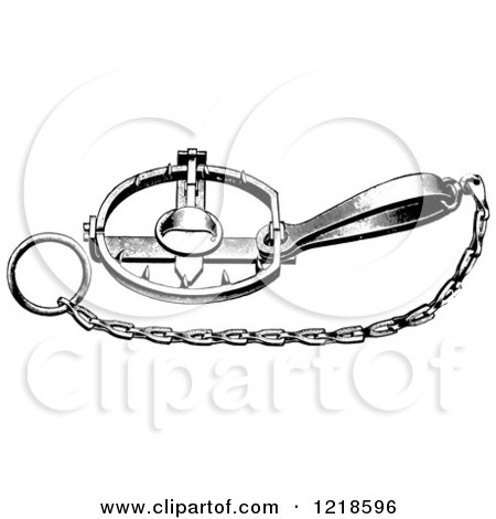 Clipart of a Black and White Steel Animal Trap for Otters - Royalty Free Vector Illustration by Picsburg