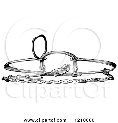 Clipart of a Black and White Steel Animal Trap for Bears - Royalty Free Vector Illustration by Picsburg