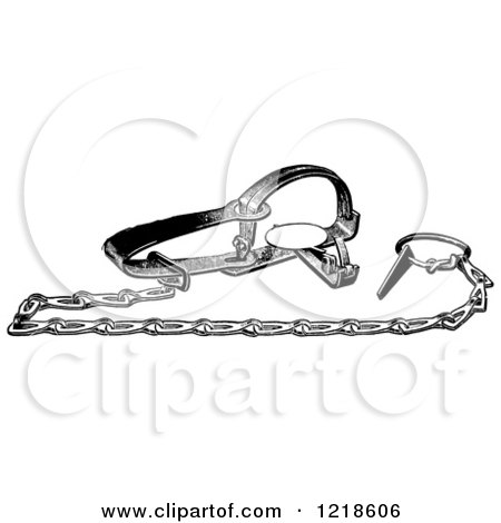 Clipart of a Black and White Steel Animal Trap for Gophers - Royalty Free Vector Illustration by Picsburg
