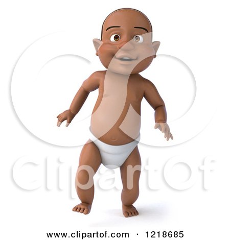 Clipart of a 3d Black Baby Boy Walking - Royalty Free Illustration by Julos