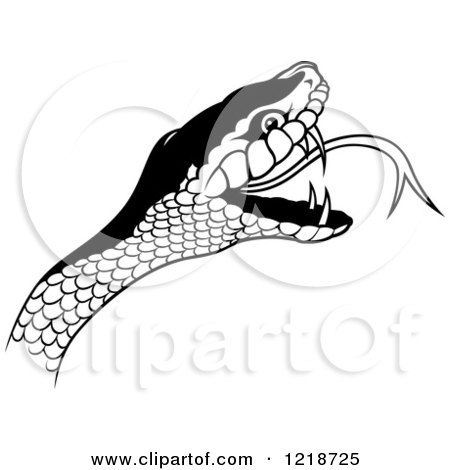 Clipart of a Black and White Angry Snake Head - Royalty Free Vector Illustration by dero