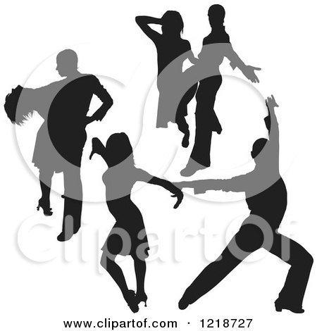 Clipart of a Black Silhouetted Latin Dance Couples 5 - Royalty Free Vector Illustration by dero