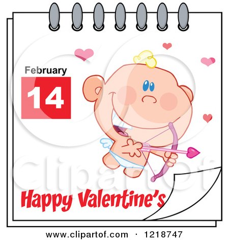 Clipart of a Calendar Page with Cupid and a Happy Valentines Day Greeting - Royalty Free Vector Illustration by Hit Toon