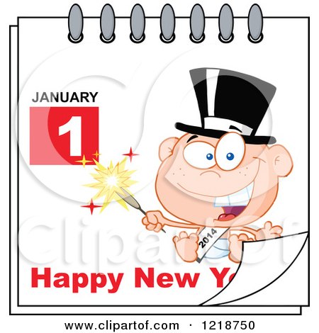 Clipart of a Calendar Page with a Baby and Happy New Year Greeting - Royalty Free Vector Illustration by Hit Toon