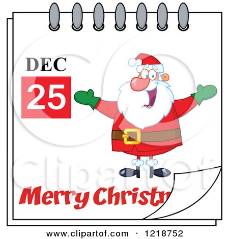 Clipart of a Calendar Page with a Happy Santa and a Merry Christmas Greeting - Royalty Free Vector Illustration by Hit Toon