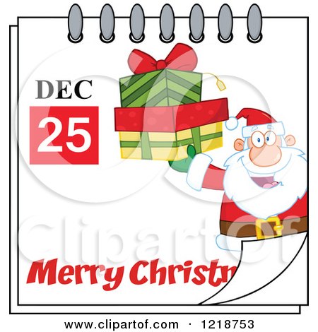 Clipart of a Calendar Page with Santa Holding Gifts and a Merry Christmas Greeting - Royalty Free Vector Illustration by Hit Toon