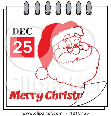 Clipart of a Calendar Page with a Red Santa and a Merry Christmas Greeting - Royalty Free Vector Illustration by Hit Toon