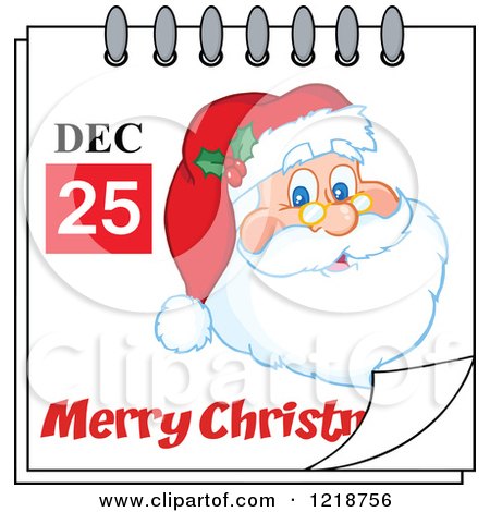 Clipart of a Calendar Page with Santa and a Merry Christmas Greeting - Royalty Free Vector Illustration by Hit Toon